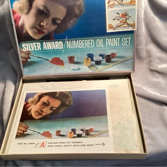 Two Vintage Silver Award Paint by Number. Numbered oil paint sets. 1960’s - Picture 5 of 12